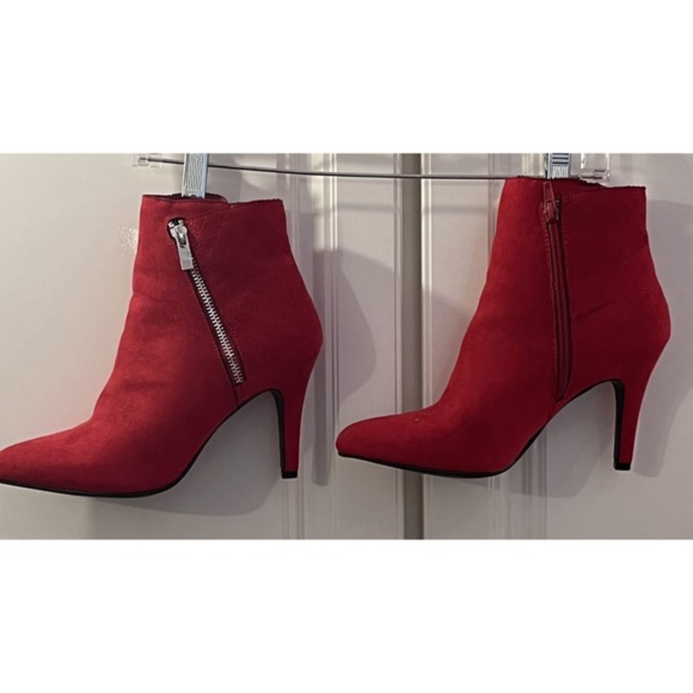 Ellen Red‎ Faux Suede Pointed Toe Stiletto Ankle Boots Womens 9.5 D1004 C812